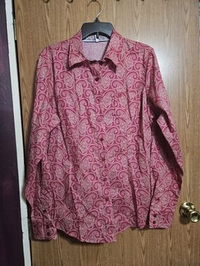 Cinch Womens Pink Paisley Western Embroidered Button Down Size XL!